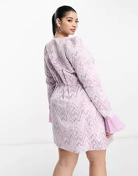 Жаккардовое платье мини с длинными рукавами и запахом ASOS LUXE Curve