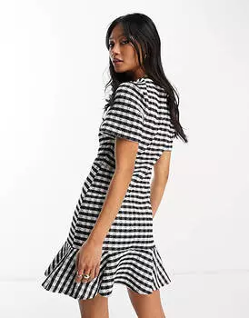 Жаккардовое платье мини с короткими рукавами и ярким подолом ASOS DESIGN