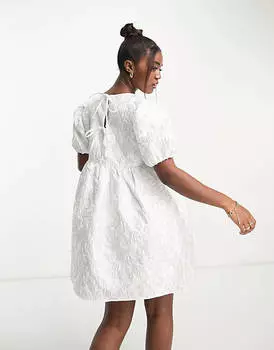 Жаккардовое платье мини с объемными рукавами и пышными рукавами Pieces Bride To Be