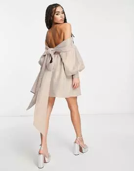 Жаккардовое платье мини в оранжевую клетку ASOS LUXE
