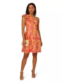 Жаккардовое платье на одно плечо Adrianna Papell, мультиколор