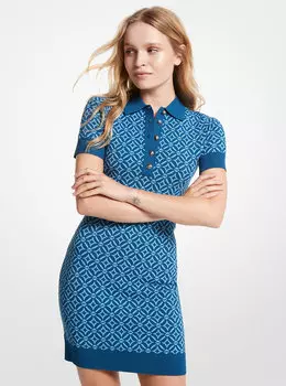Жаккардовое платье-поло с логотипом Michael Kors, синий