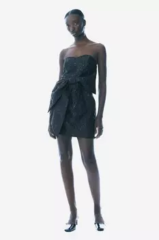 Жаккардовое платье с бантом спереди H&M, черный