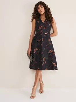 Жаккардовое платье с цветочным принтом Phase Eight Savannah, Темно-синий/Мульти