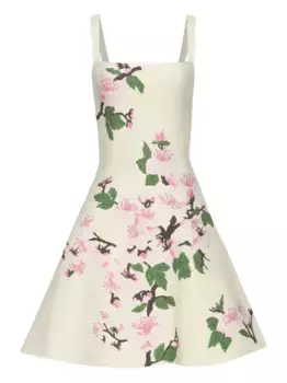 Жаккардовое платье с цветочным узором Oscar de la Renta, белый