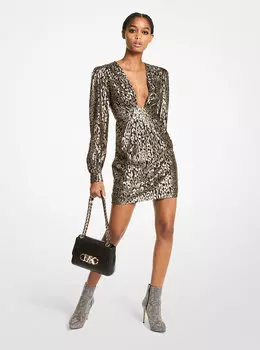 Жаккардовое платье с леопардовым принтом металлик Michael Kors, желтый
