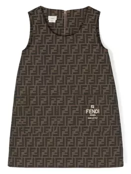 Жаккардовое платье с логотипом FF Fendi Kids, коричневый