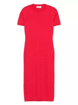 Жаккардовое платье с логотипом FF FENDI, красный