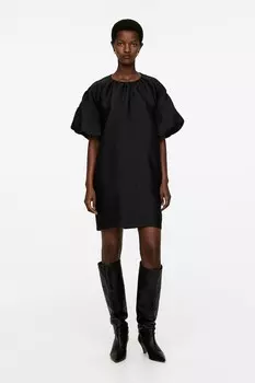 Жаккардовое платье с объемными рукавами Arket, черный