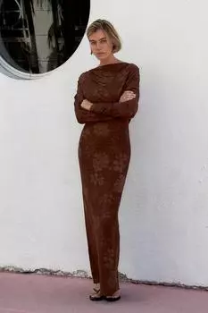 Жаккардовое платье с открытой спиной ZARA, коричневый