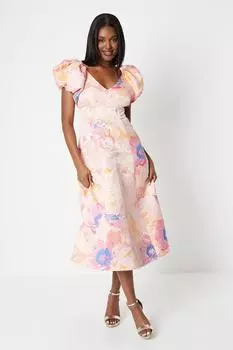 Жаккардовое платье с пышными рукавами Coast, розовый