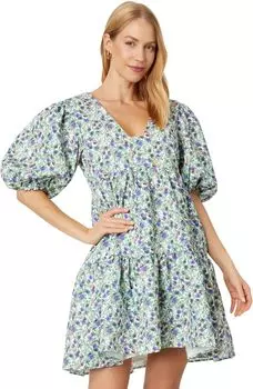 Жаккардовое платье с пышными рукавами и цветочным принтом English Factory, цвет White/Purple