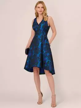 Жаккардовое платье с рюшами Adrianna Papell, синий/мульти