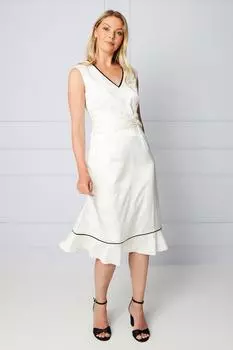 Жаккардовое платье с закрученной талией и расклешенным силуэтом Wallis, белый