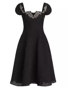 Жаккардовое платье трапециевидной формы Milena с украшением Theia, черный