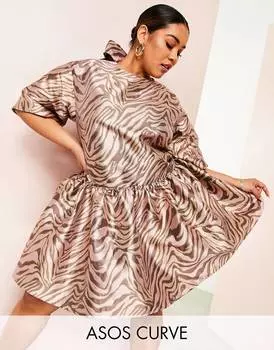 Жаккардовое платье в стиле зебра с открытой спиной и бантом ASOS LUXE Curve