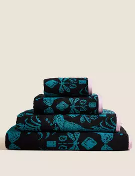 Жаккардовое полотенце из чистого хлопка Marks & Spencer, бирюзовый микс