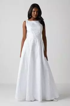 Жаккардовое свадебное платье с бантом на спине и пышной юбкой Coast, белый