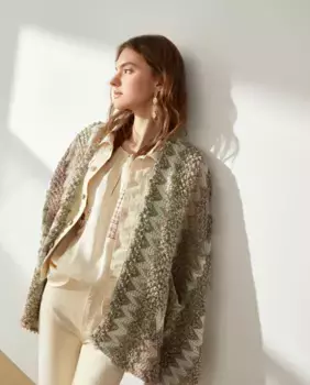 Жаккардовое вязаное пончо Southern Cotton, цвет 520 Kaki