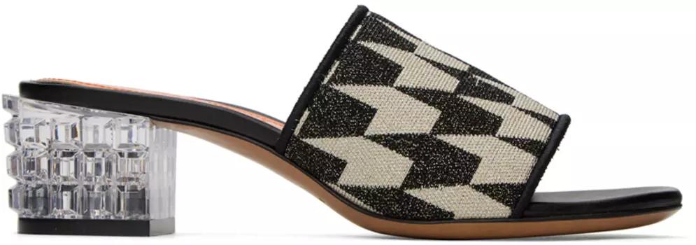 Жаккардовые босоножки на каблуке Black & Off-White Marni