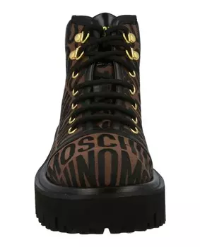 Жаккардовые ботильоны на шнуровке с логотипом Moschino, коричневый