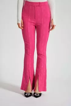 Жаккардовые брюки цвета фуксии с разрезами Mizalle