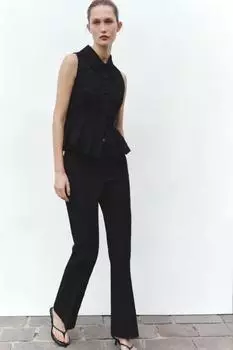 Жаккардовые брюки со швами ZARA, черный