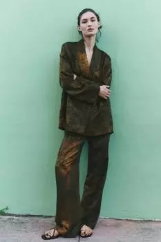 Жаккардовые брюки ZARA, разноцветный