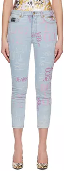 Жаккардовые джинсы цвета индиго Versace Jeans Couture