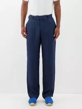 Жаккардовые льняные костюмные брюки arnold Oliver Spencer, синий