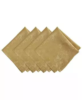 Жаккардовые праздничные салфетки Elrene Poinsettia, набор из 4 шт, золото