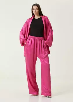 Жаккардовые шелковые атласные брюки цвета фуксии с логотипом Balenciaga
