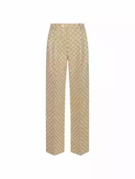 Жаккардовые широкие брюки Gucci, бежевый