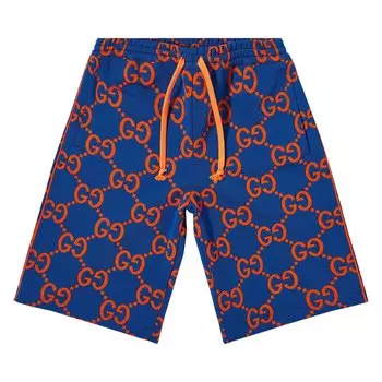 Жаккардовые шорты Gucci GG, цвет Синий/Оранжевый
