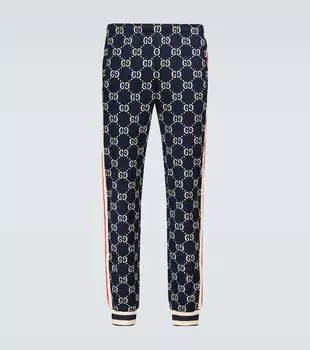 Жаккардовые спортивные брюки с узором GG Gucci, синий