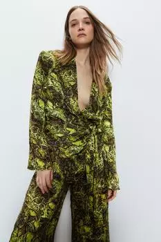 Жаккардовый блейзер премиум-класса со змеиным принтом и завязками спереди Warehouse, мультиколор