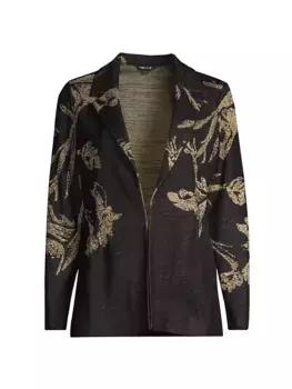 Жаккардовый блестящий блейзер с цветочным принтом Misook, цвет black gold