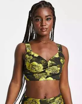 Жаккардовый бралетт Vero Moda желтого цвета с цветочным принтом