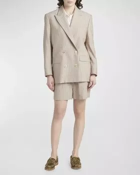 Жаккардовый двубортный пиджак в полоску Golden Goose, цвет Almondine