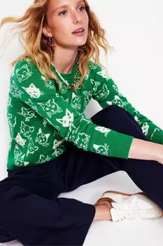 Жаккардовый джемпер цвета меланжа Boden, зеленый