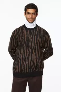 Жаккардовый джемпер классического кроя H&amp;M, коричневый/ребра
