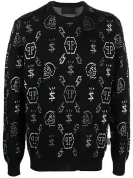 Жаккардовый джемпер LS с монограммой Philipp Plein, черный