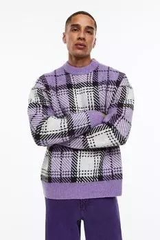 Жаккардовый джемпер оверсайз H&amp;M, фиолетовый/клетка
