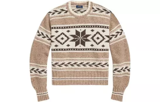 Жаккардовый джемпер с круглым вырезом Polo Ralph Lauren, светло-коричневый
