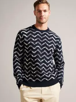 Жаккардовый джемпер с круглым вырезом Sesil Zig Zag Ted Baker, темно-синий/белый