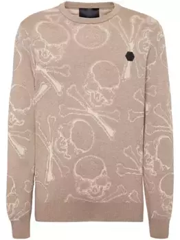 Жаккардовый джемпер с узором Skull & Bones Philipp Plein, нейтральный