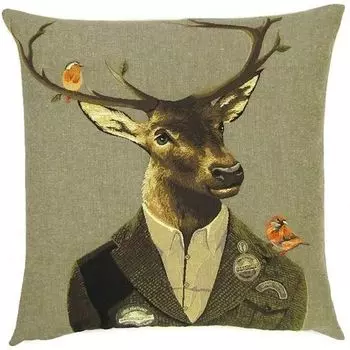 Жаккардовый гобелен, чехол на подушку с рогами ОЛЕНЯ, художественная подушка, декоративная, 45 х 45 см, охотничий домик, загородный дом Yapatkwa