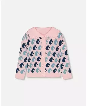 Жаккардовый кардиган для больших девочек Розовый Единорог Deux Par Deux, розовый