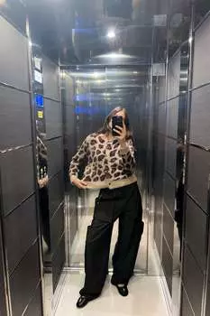 Жаккардовый кардиган из искусственного меха с изображением животных ZARA, леопард