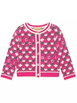 Жаккардовый кардиган на пуговицах Gucci Kids, розовый